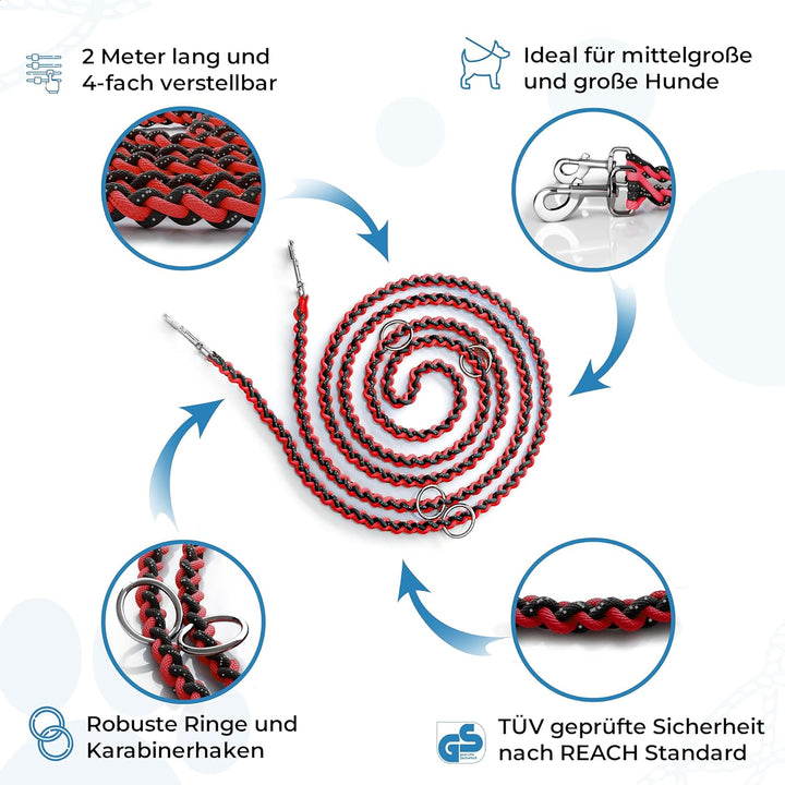 Testnote: Sehr gut - Hundeleine reflektierend I 2m, verstellbar, wetterfest & reissfest bis 250 kg I