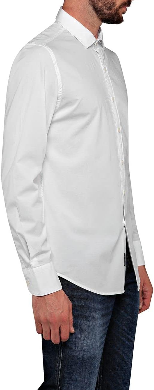 Replay Herren Hemd Langarm mit Stretch S White 001, S White 001