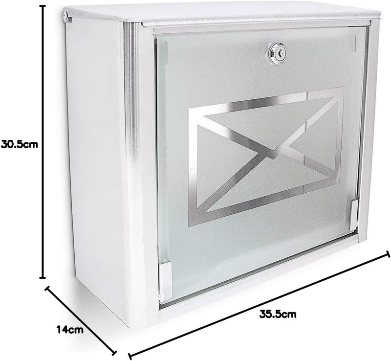 Relaxdays Briefkasten mit Motiv-Glastür, Postkasten Edelstahl, abschliessbar, HBT: ca. 30,5 x 35,5 x