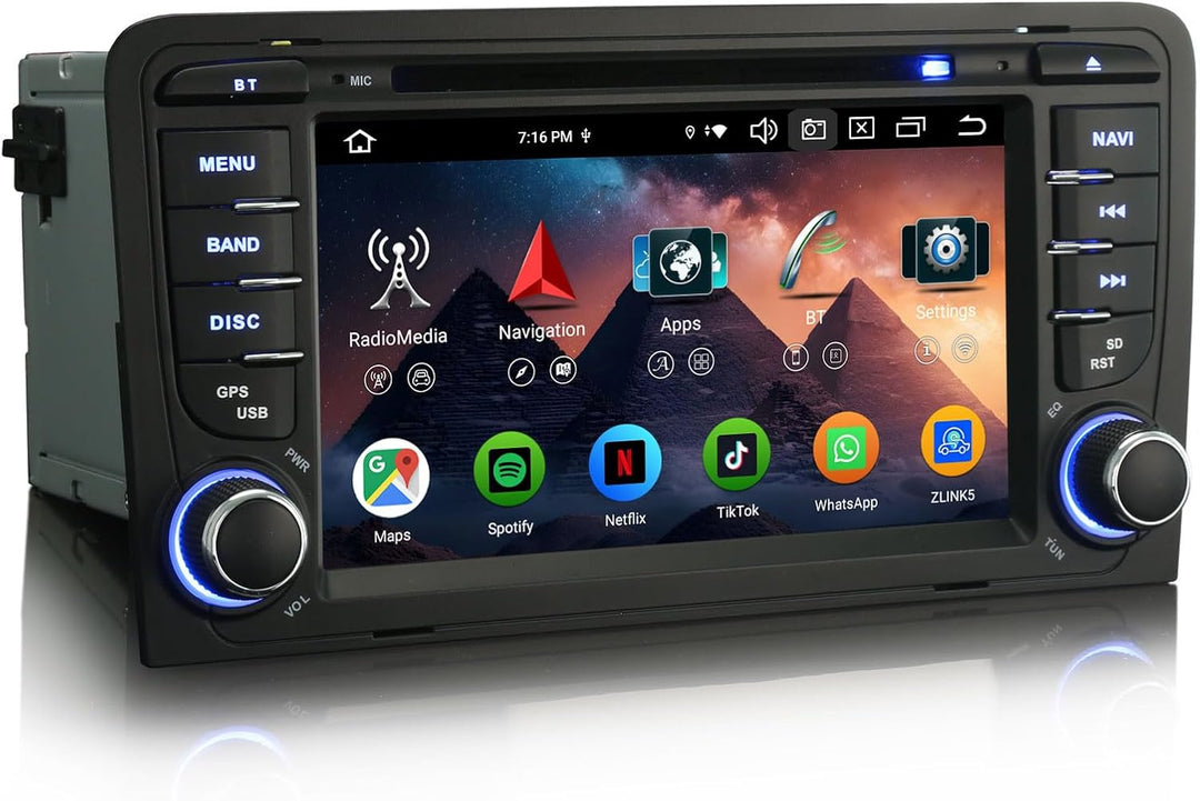 Erisin 7 Zoll Android 14 Autoradio mit CD Player Für Audi A3 S3 RS3 RNSE-PU Unterstützt Bluetooth 5.