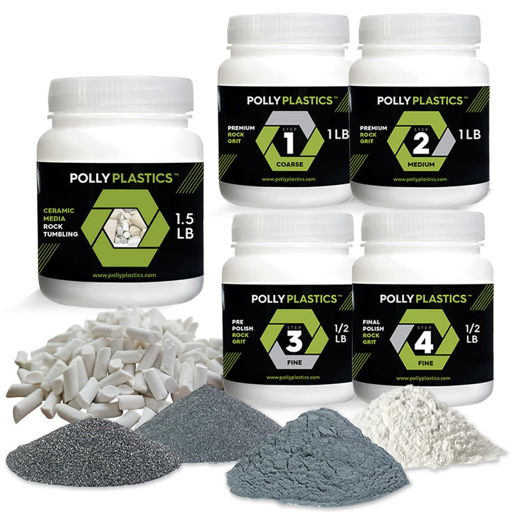 Polly Plastics Rock Tumbler Media Grit Kit & Keramik-Füller in strapazierfähigen wiederverschliessba