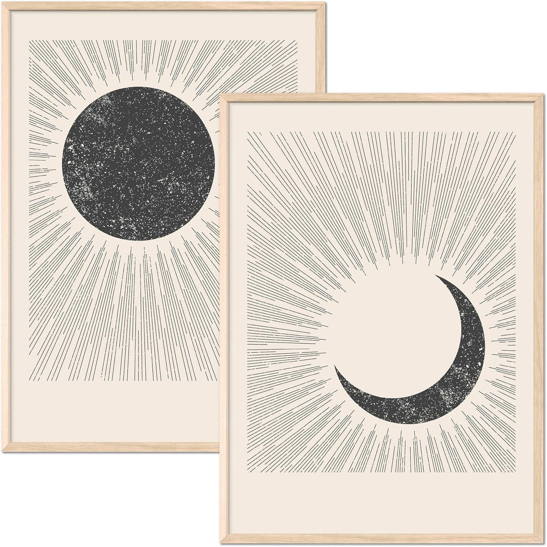 JUNOMI® Sonne und Mond Poster DIN A2, Boho Deko, Minimalistisch, Yoga Zubehör, perfekte Yoga Geschen