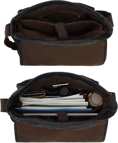 CALIYO Umhängetaschen Herren aus Canvas Schultasche Queformat A4 Laptoptasche für 15,6 Zoll Laptop A