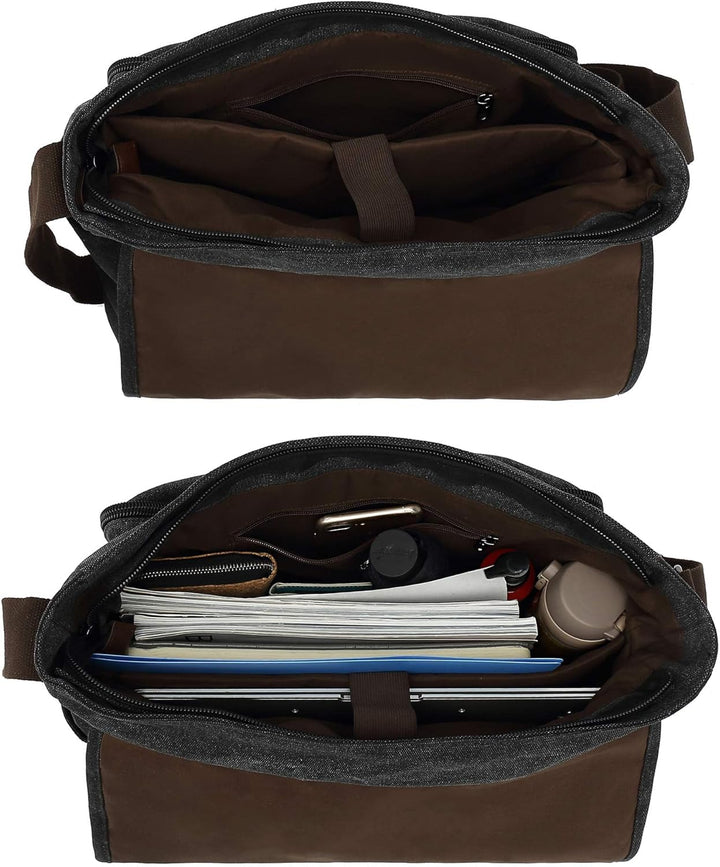 CALIYO Umhängetaschen Herren aus Canvas Schultasche Queformat A4 Laptoptasche für 15,6 Zoll Laptop A
