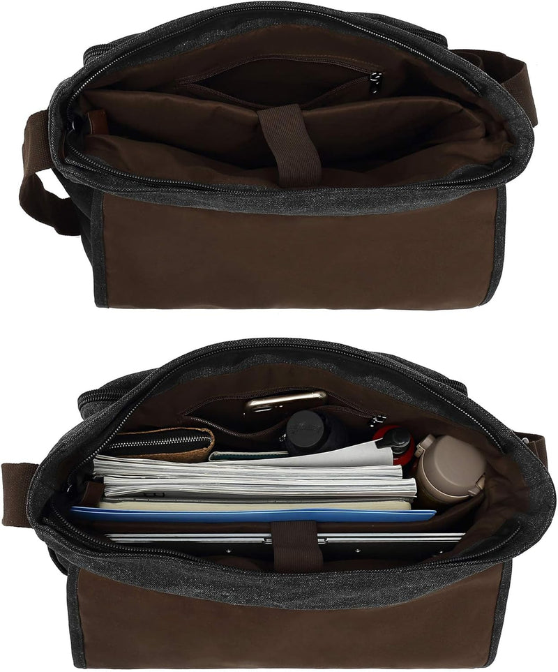CALIYO Umhängetaschen Herren aus Canvas Schultasche Queformat A4 Laptoptasche für 15,6 Zoll Laptop A