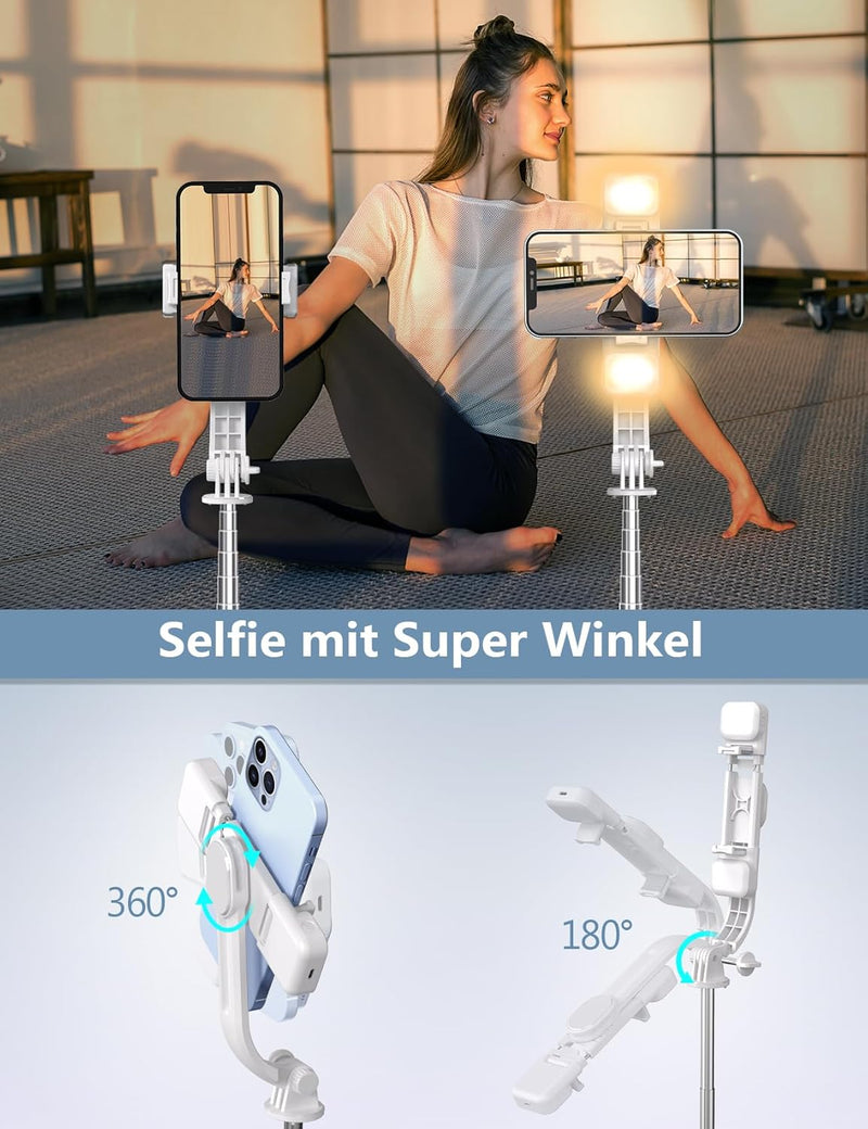 Selfie Stick mit Bluetooth Fernbedienung, Erweiterbarer Extra Lang Reisen Stativ für Smartphone, 360