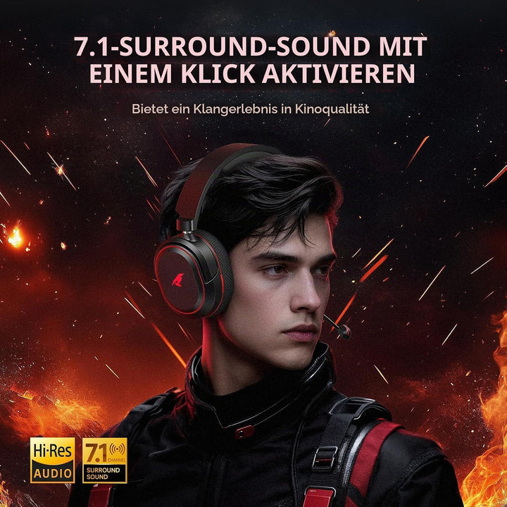 Picun G2 Wireless Gaming Headset, Over-Ear 7.1 Virtual Surround Sound, 2.4GHz/Bluetooth 5.4/Wired, 5