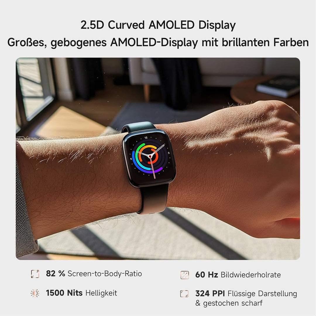 Smartwatch Herren Damen, 1,85" Fitnessuhr mit Telefonfunktion & Whatsapp, Herzfrequenz & Schlafmonit
