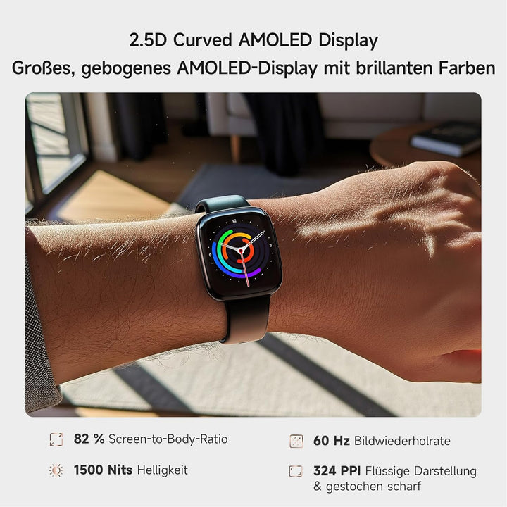 Smartwatch Herren Damen, 1,85" Fitnessuhr mit Telefonfunktion & Whatsapp, Herzfrequenz & Schlafmonit