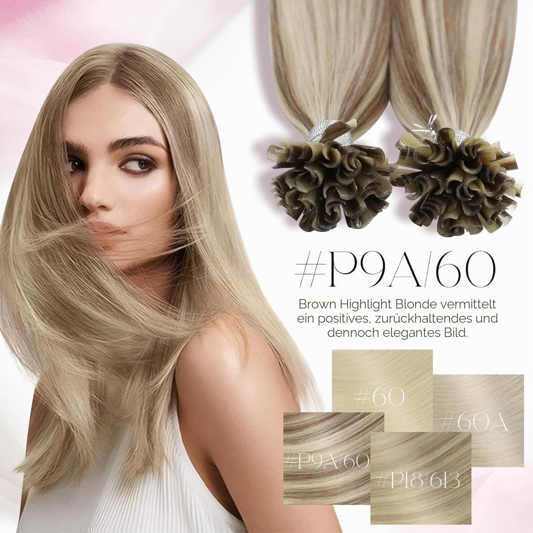 Moresoo Echthaar Bondings Extensions 60 cm Blond Gesträhnt Remy U Tip Keratin Extension Echthaar Hel
