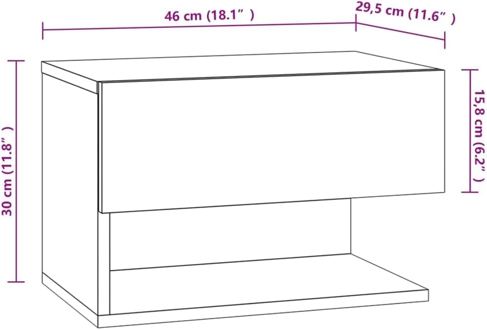 Wand-Nachttisch Grau Sonoma Holzwerkstoff 46x29,5x30 cm Nachtschrank Nachtkästchen Bedside Table Nig