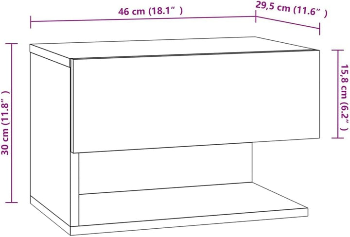 Wand-Nachttisch Grau Sonoma Holzwerkstoff 46x29,5x30 cm Nachtschrank Nachtkästchen Bedside Table Nig