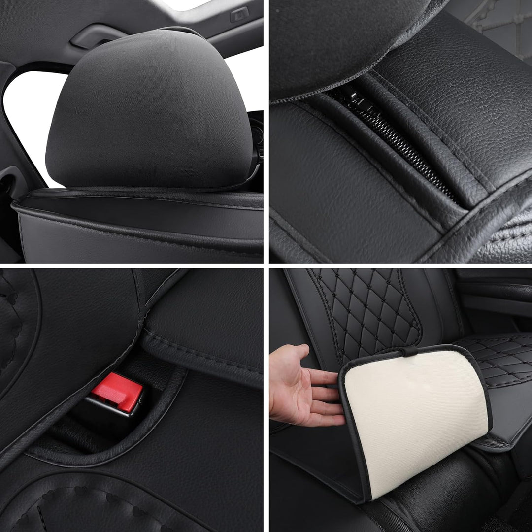 Udpomb Auto-Sitzbezüge Vordersitze aus Leder - Universelle Passform, Wasserdicht & Kratzfest, Airbag
