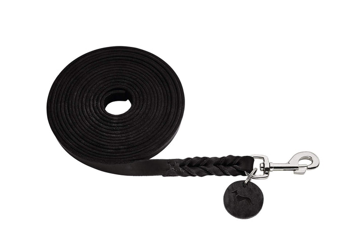 HUNTER Solid Education Suchleine für Hunde, Leder, geflochten, robust, weich, 1.8 x 500 cm, schwarz