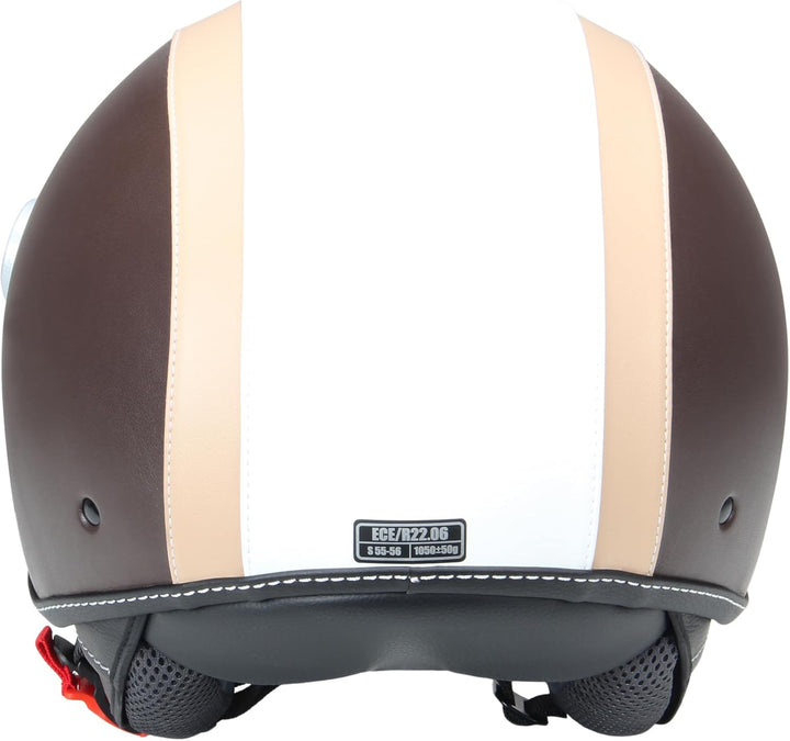 Motorradhelm Jethelm Rollerhelm CMX Chap weiss beige mit Leder braun XL
