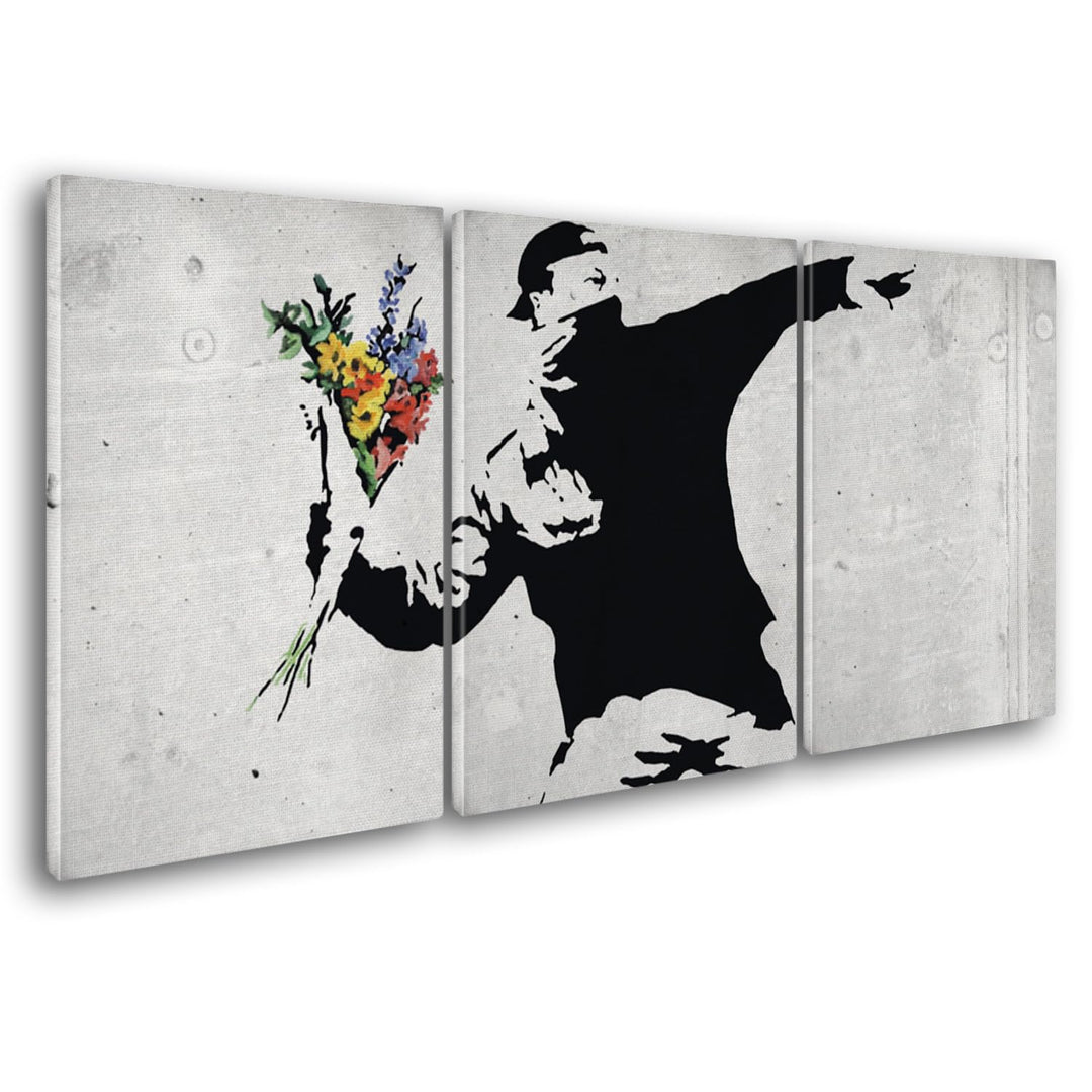Giallobus - Grosse Gemälde im XXL-Format - Banksy - Street Art - Blumenwerfer - Leinwand - 218x100cm