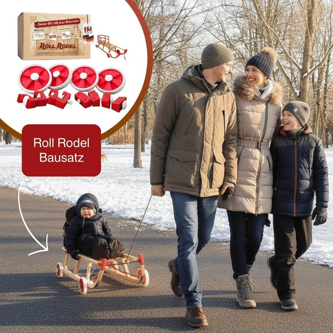 Roll Rodel Bausatz (ohne Schlitten) - Tuning Set für alle Holzschlitten / Rollen für Kinderschlitten