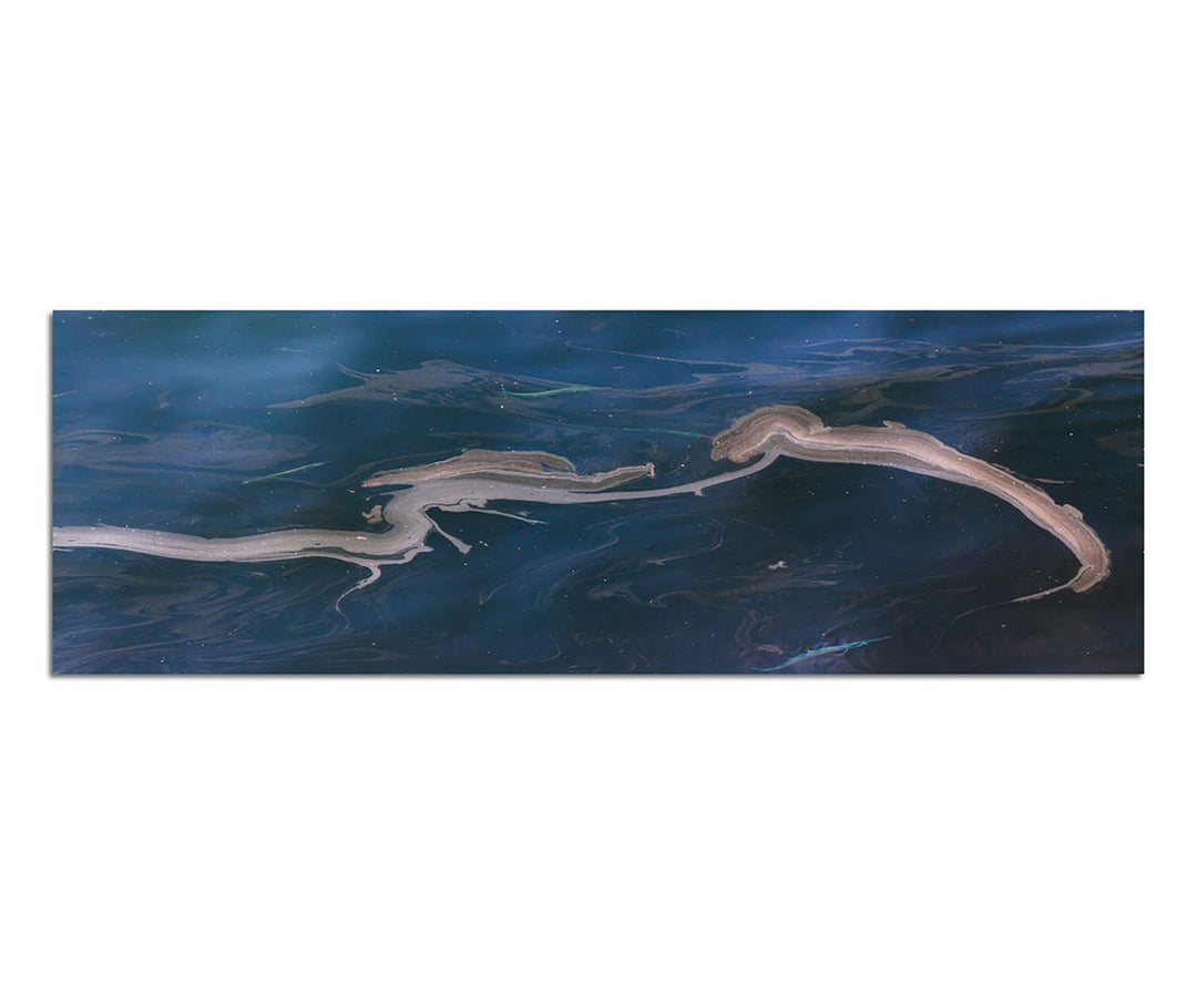 Paul Sinus Art Panoramabild auf Leinwand und Keilrahmen 150x50cm Meer Wasser Öl Schlieren