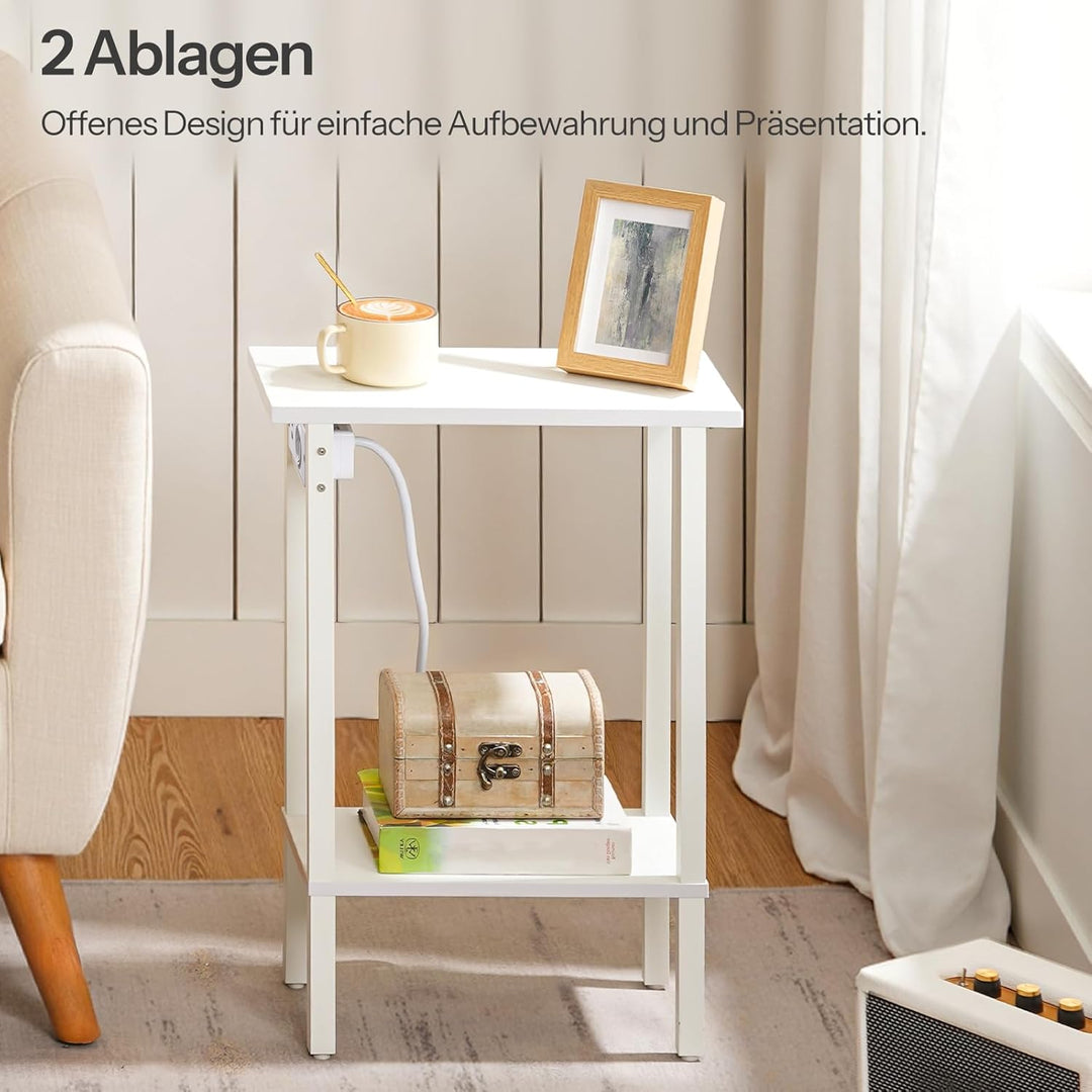 HOOBRO Schmaler Beistelltisch mit 2 Ebenen, Sofatisch mit Ladestation, Nachttisch mit Ablage, Coucht