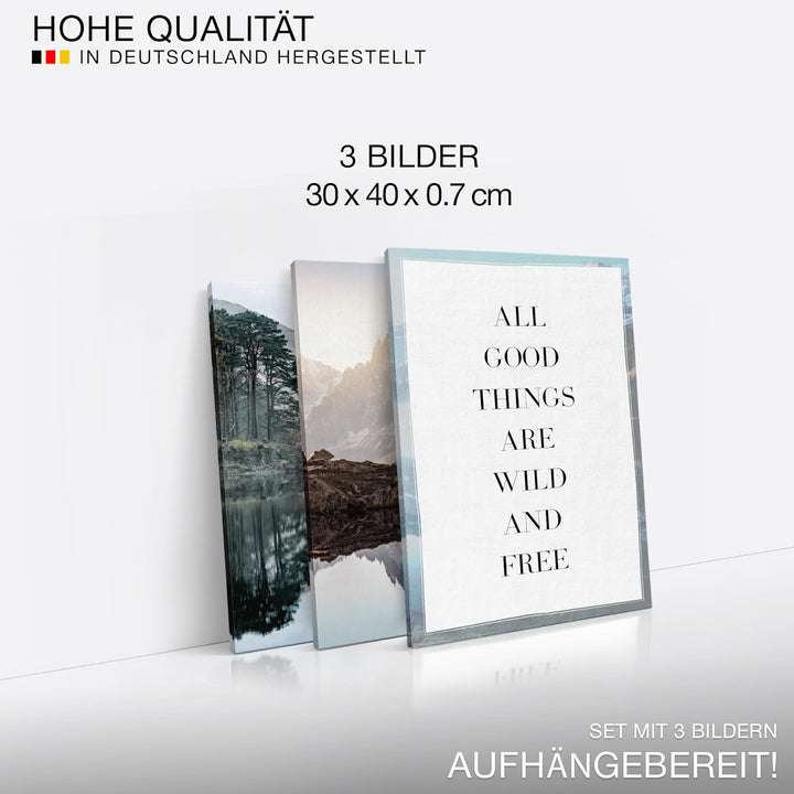 Novart Wandbilder Set See Berge - KOMPLETT AUFHÄNGFERTIG - Wohnzimmer Schlafzimmer Deko - 3 Moderne