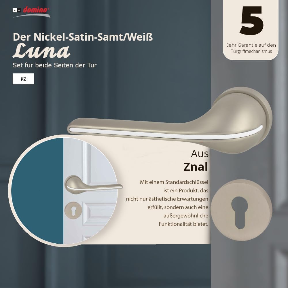 domino Türgriff Drückergarnitur PZ-Profilzylinder Set | Rund-Rosette | Türklinke für Kellertür & Inn