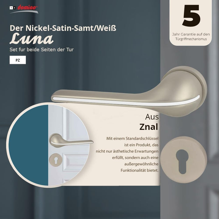 domino Türgriff Drückergarnitur PZ-Profilzylinder Set | Rund-Rosette | Türklinke für Kellertür & Inn