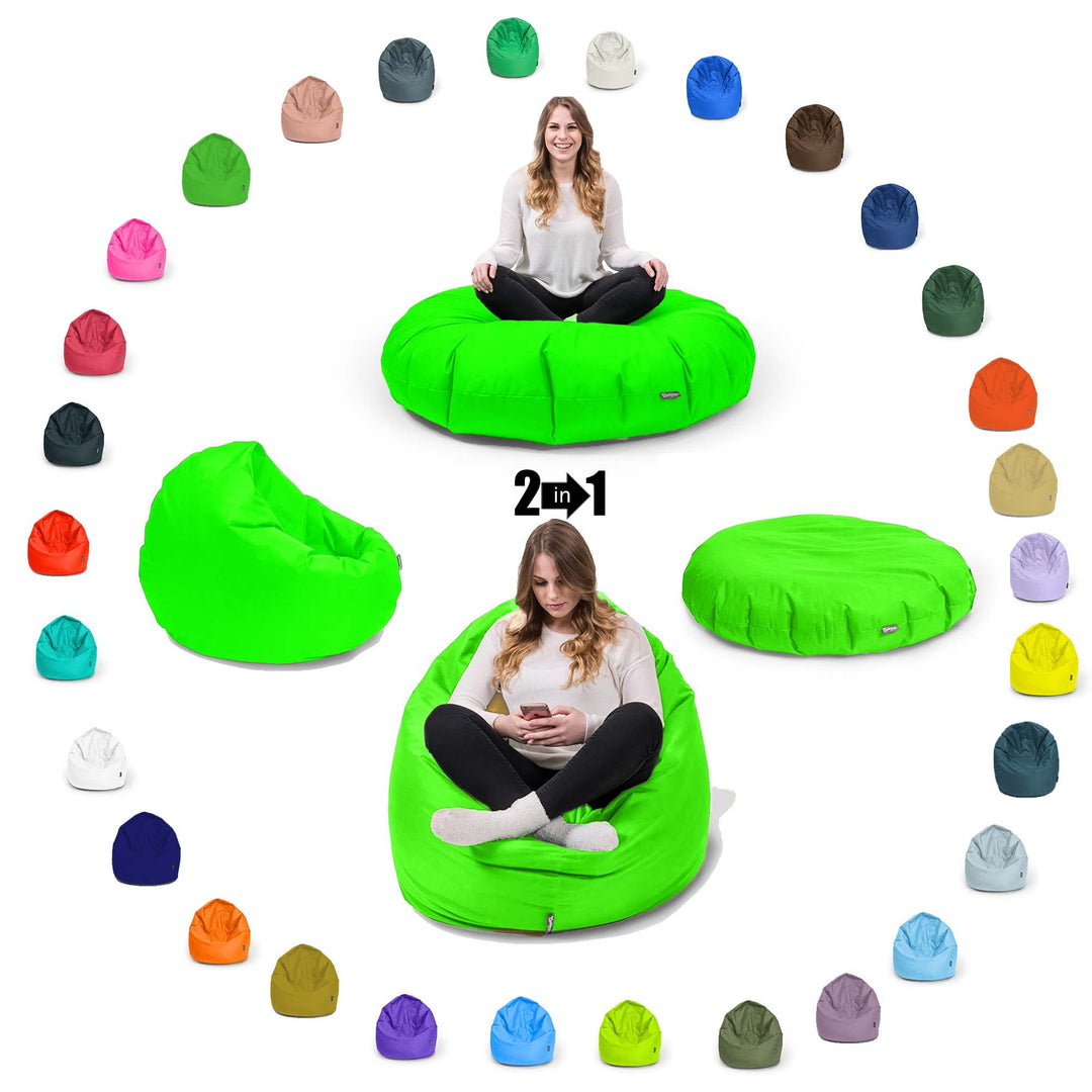 BuBiBag 2in1 Sitzsack L - XXL mit Füllung für Kinder & Erwachsene, Gaming Beanbag & Bodenkissen für