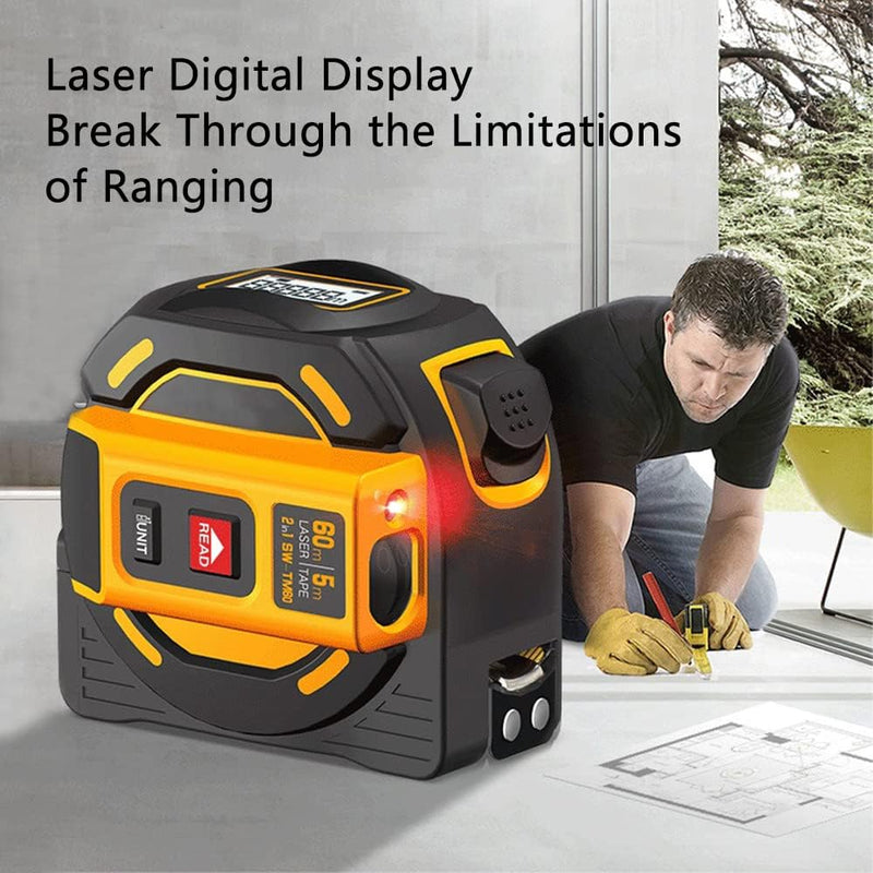 Laser Messgerät Massband, Digitales Laserdistanzmessgerät mit LCD -Display, Lasermessung 196 ft, Mas