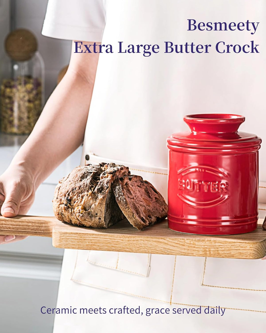 Besmeety Grosse Französische Butterdose, Butterglocke Keramik, Butterdose Porzellan, Butterdosen, 25