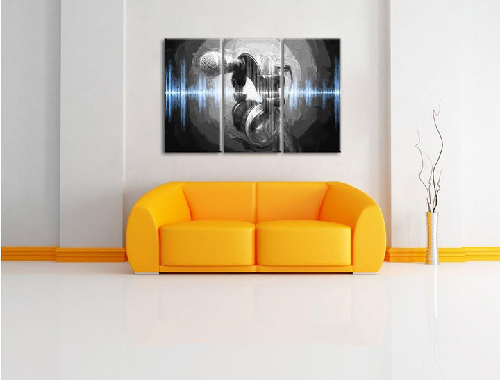Pixxprint Mikrofon als Leinwandbild/Grösse: 3 Teilig (120x80 cm) cm/Wandbild/Kunstdruck/fertig bespa