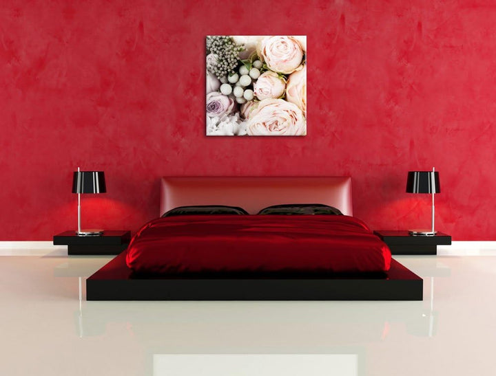 Rosa Rosen Schwarz/Weiss, Format: 70x70 auf Leinwand, XXL riesige Bilder fertig gerahmt mit Keilrahm