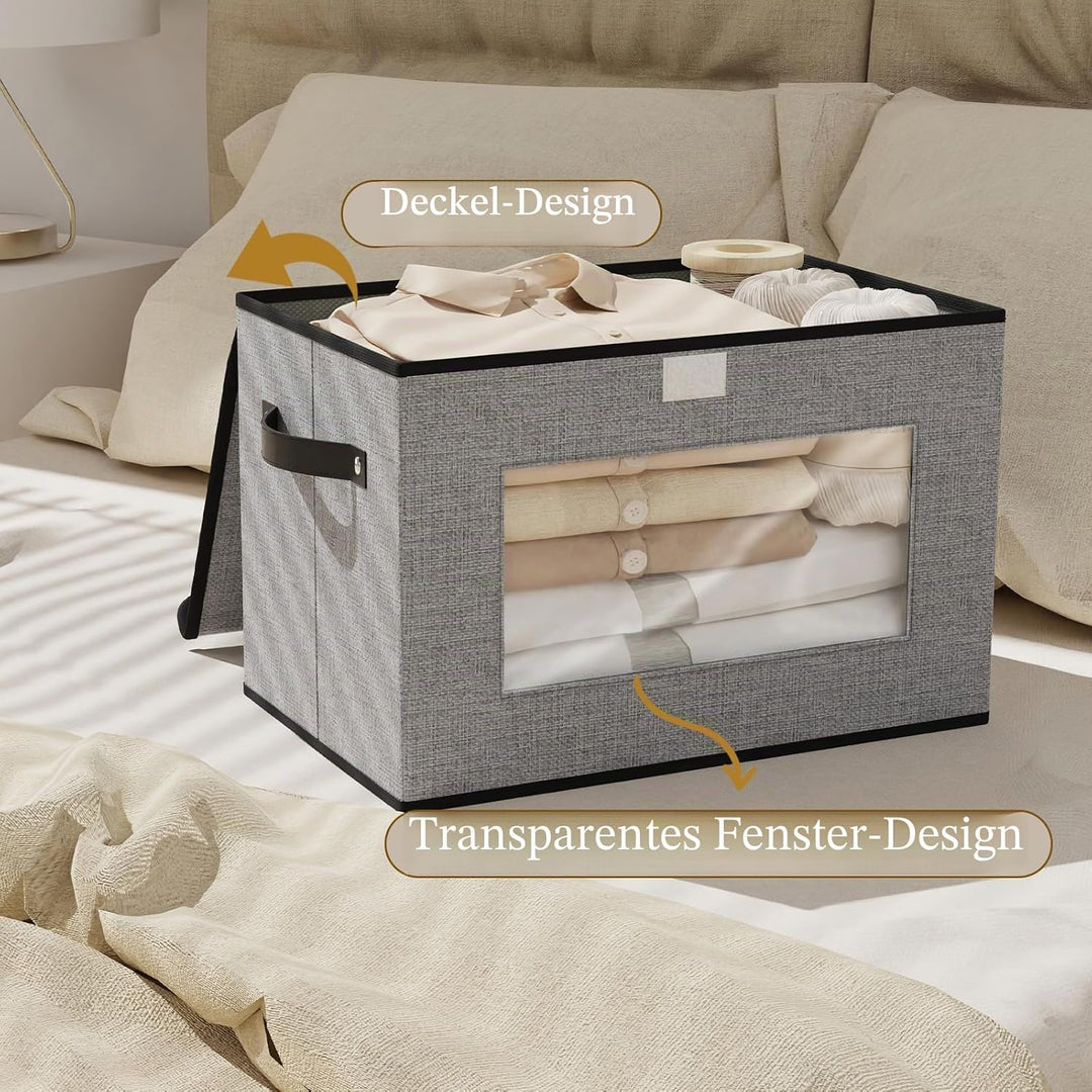 YheenLf Aufbewahrungsbox mit Deckel, Kleiderschrank Organizer, Stoff Grau Aufbewahrungsboxn mit Fens