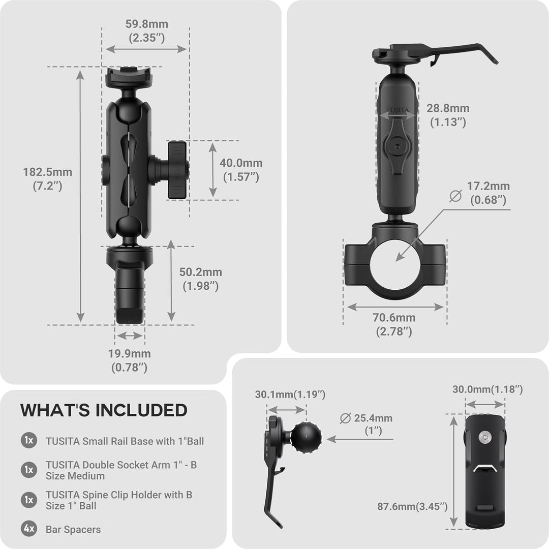 TUSITA Motorrad GPS Halterung - Halter Kompatibel mit Garmin Handheld GPS - Doppelter Socket-Arm Med