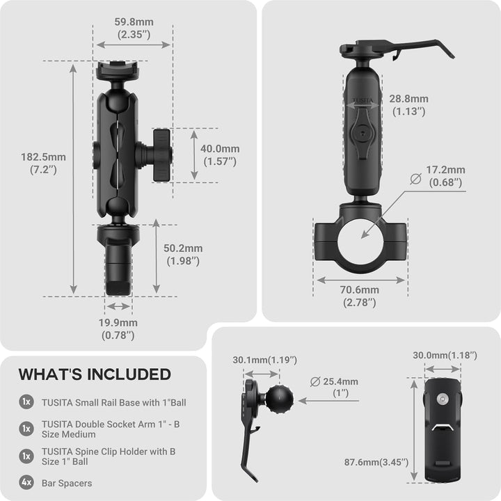 TUSITA Motorrad GPS Halterung - Halter Kompatibel mit Garmin Handheld GPS - Doppelter Socket-Arm Med