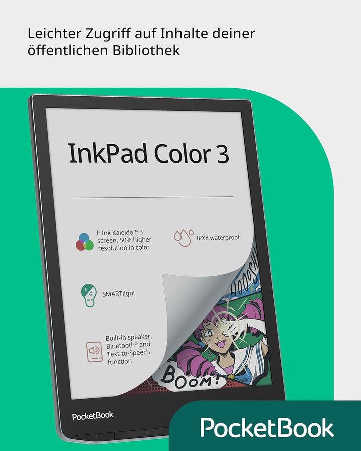 PocketBook e-Book Reader 'InkPad Color 3' (deutsche Version) 32 GB Speicher, IPX8, Bluetooth, Lautsp