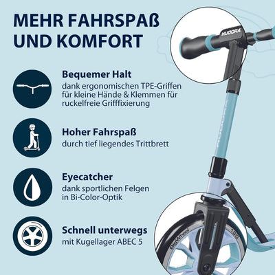 HUDORA BigWheel® 180 Advanced Junior - Hochwertiger & sicherer Kinder Roller ab 3 Jahre - Zusammenkl