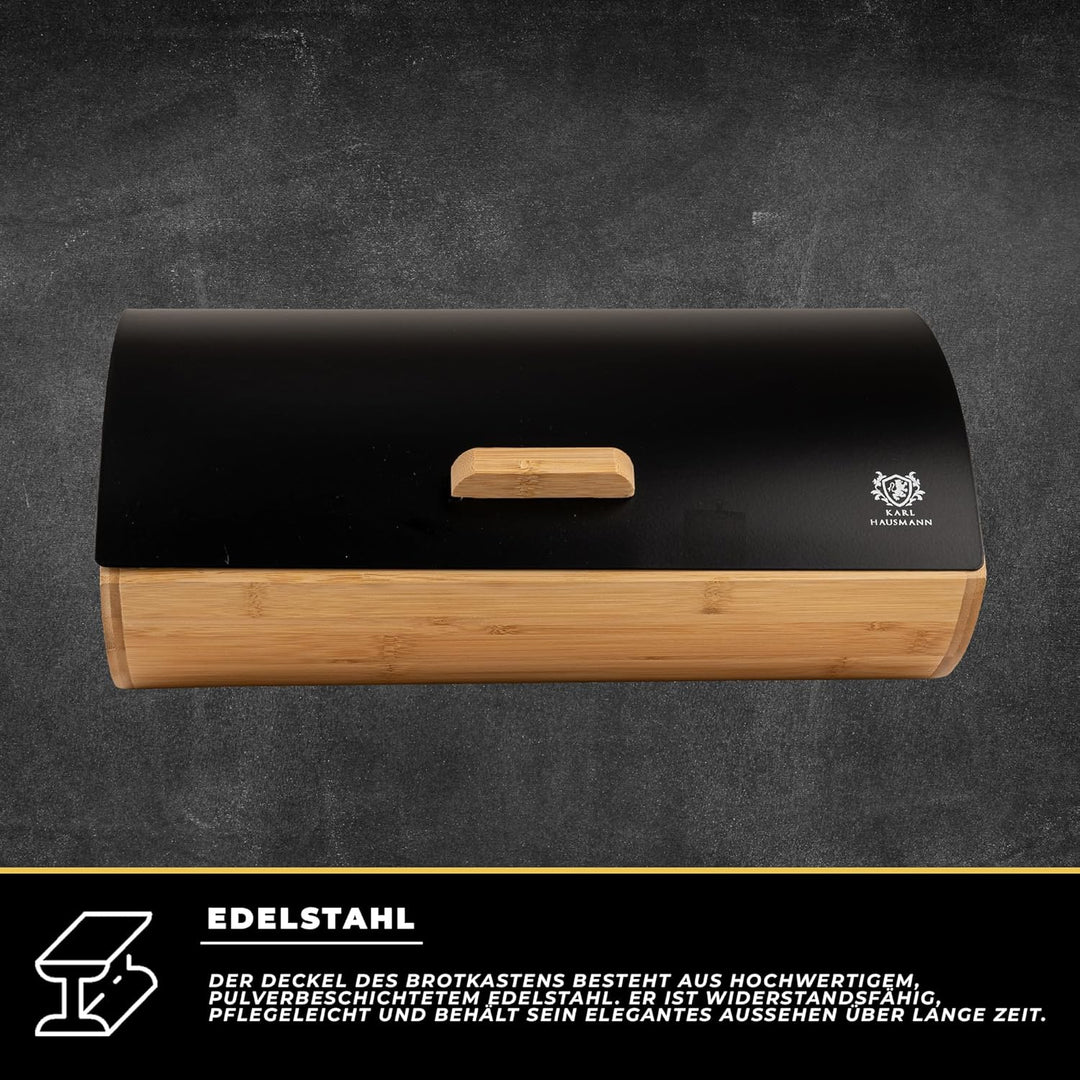Brotkasten mit Deckel - Schwarz Brotbox Klein aus Holz - Bread Box - Brotaufbewahrung - Brotkästen -