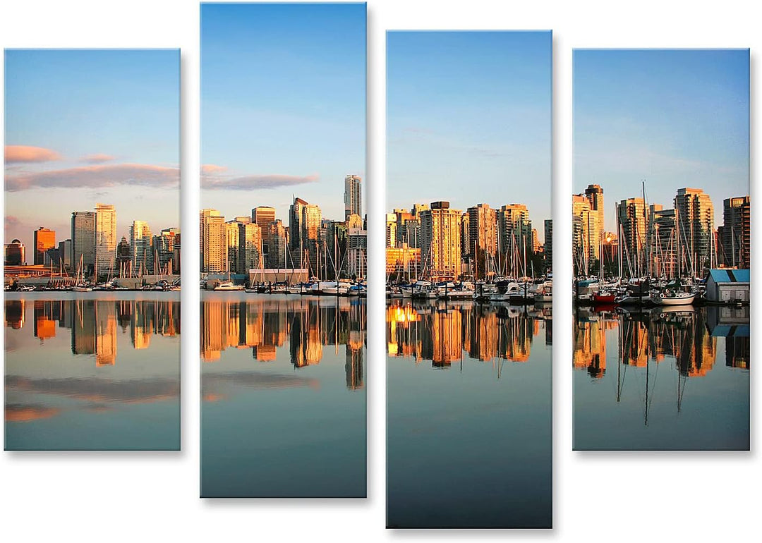 islandburner Bild auf Leinwand Vancouver Downtown Skyline Panorama Bei Sonnenuntergang Bilder Wandbi