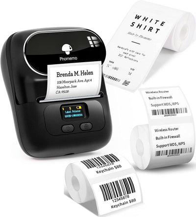 Phomemo M110 Etikettendrucker mit 3 Etikettenrollen, Beschriftungsgerät Selbstklebend für Telefon un