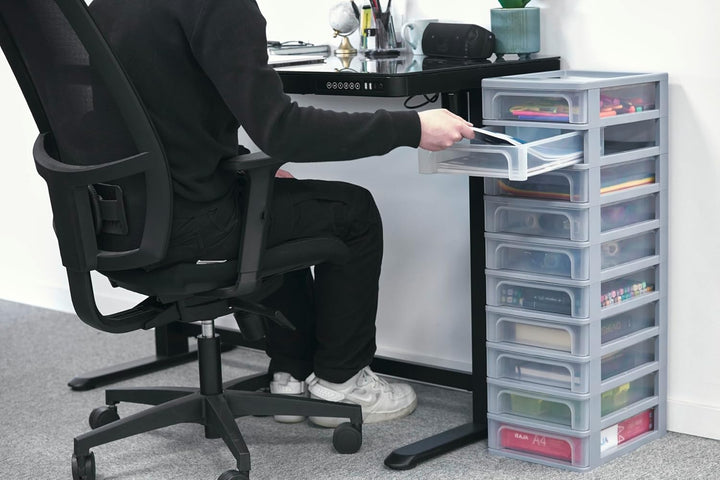 Iris Ohyama, Kunststoff Schubladenbox mit 10 tiefen Schubladen, Grau, Easy-Pull-System, A4, A5 & A6