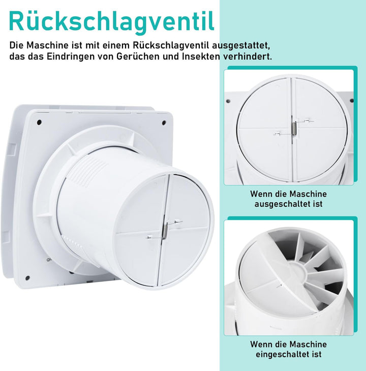Badlüfter 100mm mit Feuchtigkeitssensor und Nachlauffunktion | Automatischer Abluftventilator mit 95