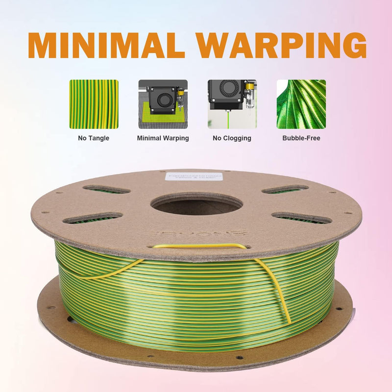 ERYONE Dual Zweifarbig PLA Filament 1.75mm, 3D Drucker Filament 1kg Spule +/- 0,02 mm, Seide Gelb &