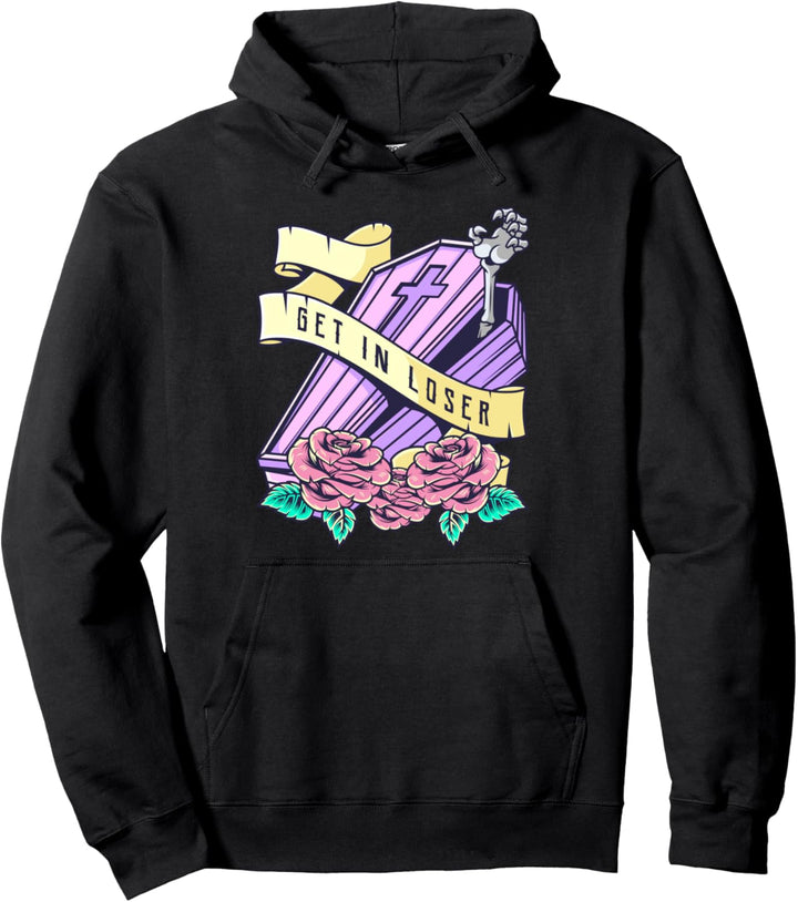 Get In Loser Coffin Pastel Goth Kawaii Halloween Aesthetic Pullover Hoodie