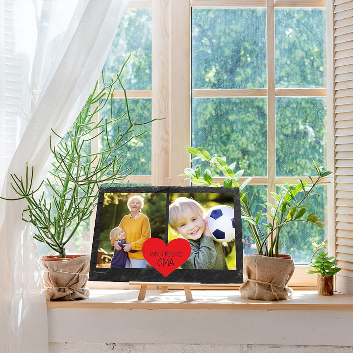 wandmotiv24 Schiefertafel Beste Oma, Mit Ihrem Foto Bedrucken Lassen, 2 Farb-Fotos, Rotes Herz und S