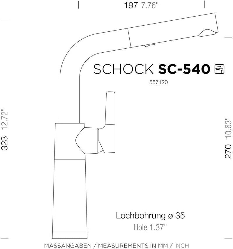 SCHOCK Küchenarmatur SC-540 Roca – Hochdruck Armatur CRISTALITE mit ausziehbarer Schlauch-Brause und