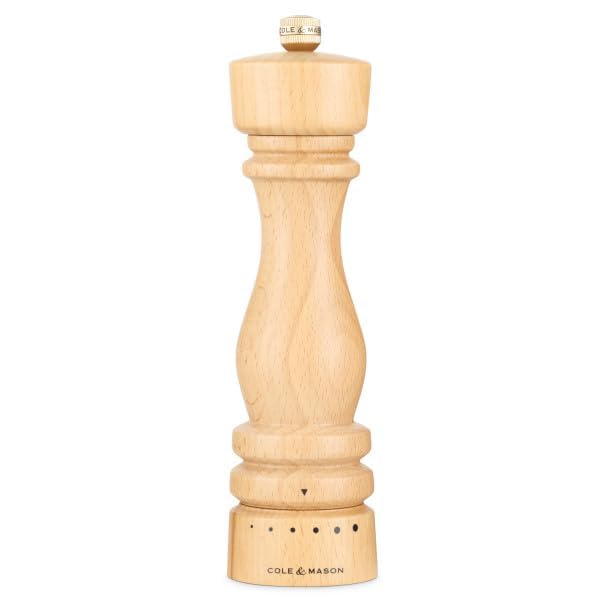 Cole & Mason London Pfeffermühle Holz 22 cm, Einstellbarem Mahlgrad, Precision+ Carbon-Mechanismus,