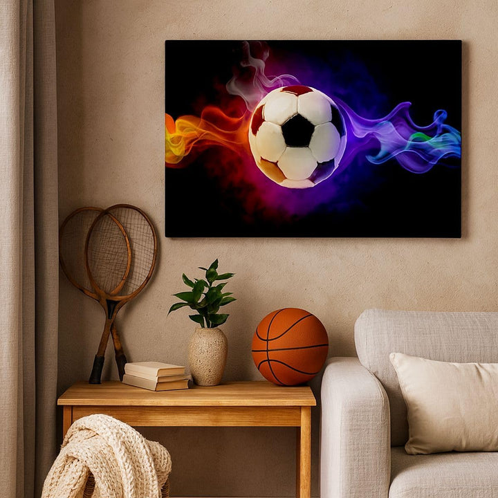 Bilder auf Leinwand 100x70cm Leinwandbild Abstrakt ball flamme fussball Gross Wanddeko Bild Schlafzi