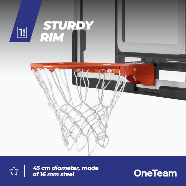 OneTeam Basketball Backboard Grösse 180 x 105 cm Farbe Schwarz Höhenverstellbares Backboard mit Nylo