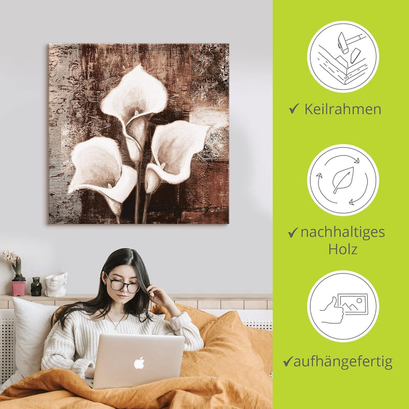 ARTland Leinwandbilder Wandbild Bild auf Leinwand 40 x 40 cm Blumen Calla Malerei Braun A9AU Antike