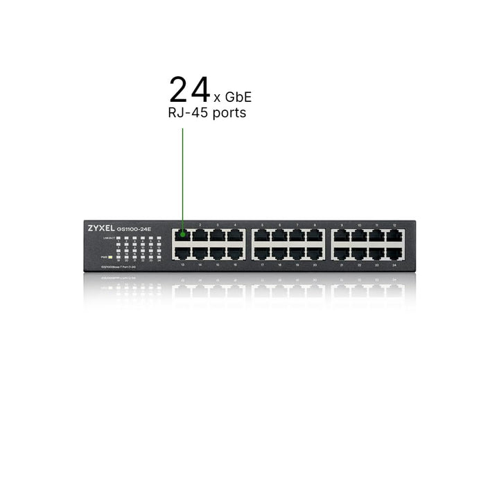 Zyxel 24-Port Gigabit Ethernet Unmanaged Switch - Design ohne Lüfter [GS1100-24E] GS1100-24E-EU0103F